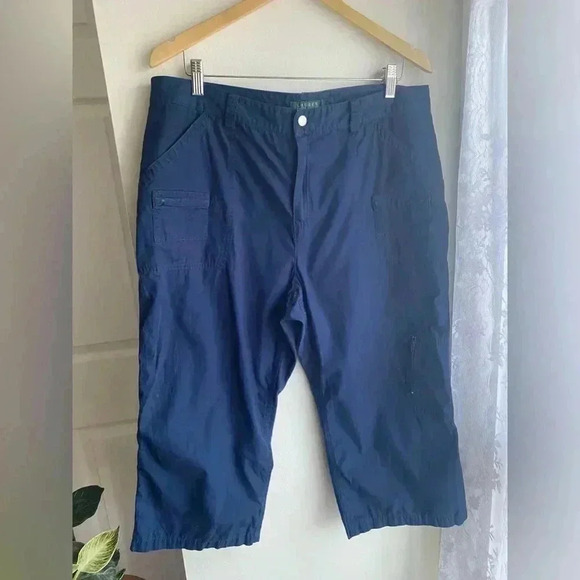 Vintage Lauren Ralph Lauren Navy Blue Capri Ankle Cargo Pants 100% Cotton 14W - Picture 1 of 6